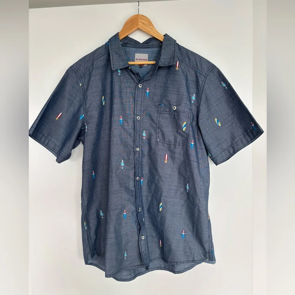 Burnside 24” PTP Men’s Button Down Shirt with Multicolour Pattern, Size XL Blue. - Picture 1 of 7